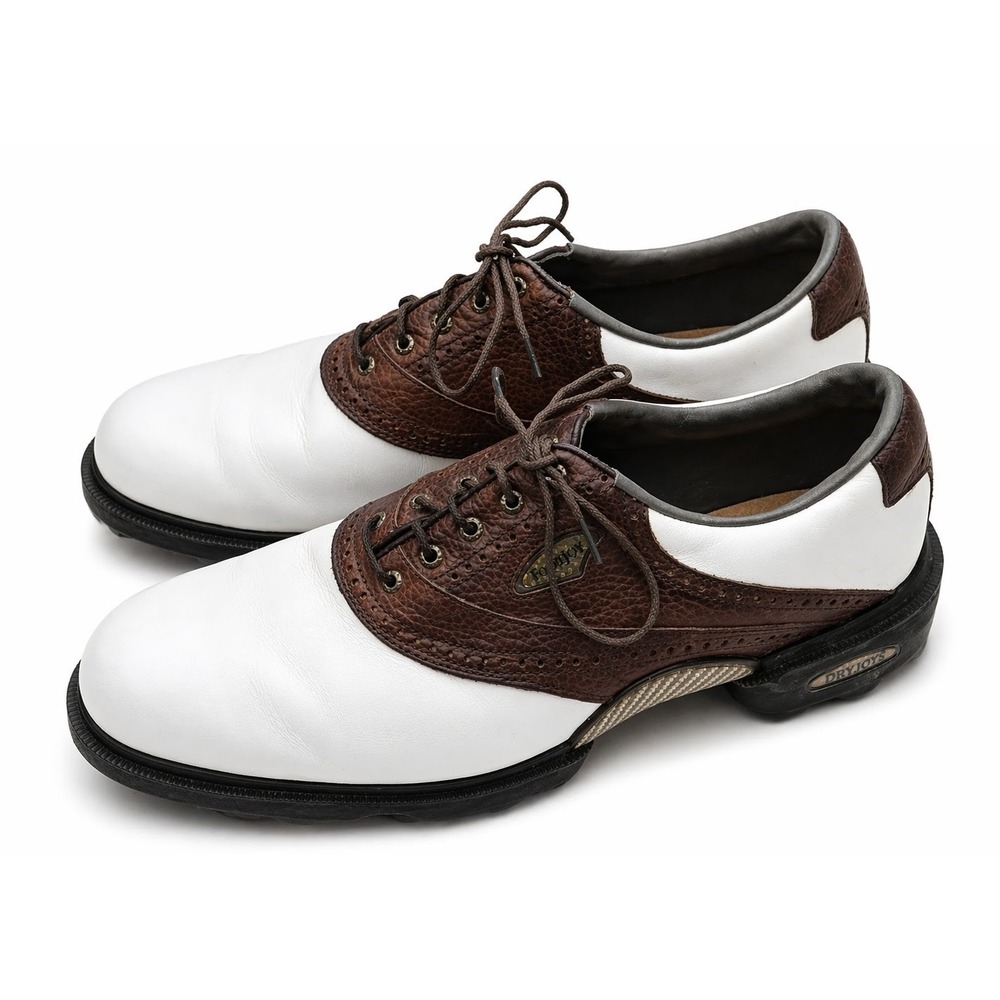 FootJoy DryJoys Mens 10 M White Brown Leather Saddle Golf Shoes #53410 Preppy